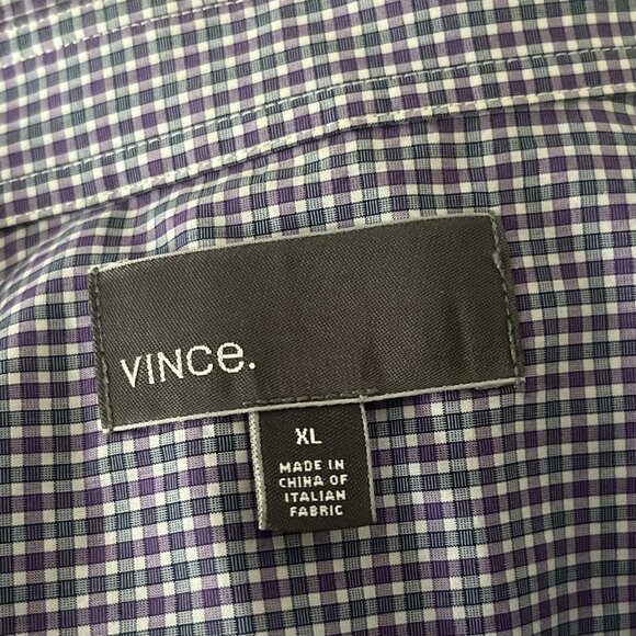 Vince Shirt Button Up Men's XL Long Sleeve Purple Blue Checkered EUC - Picture 6 of 6